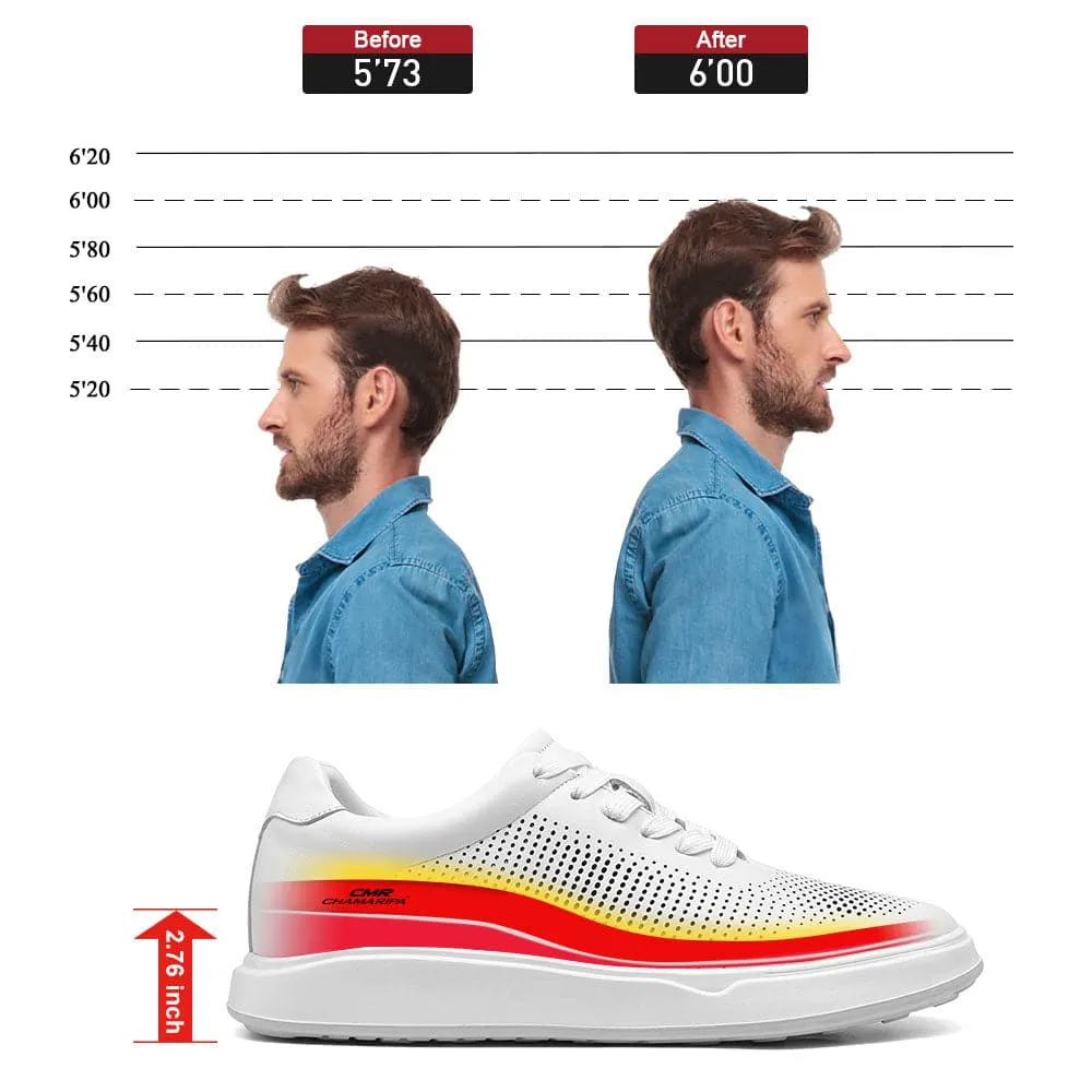7CM / 2.76 Inches CMR CHAMARIPA Elevate Your Sports Style with Elevator Sneakers - Men's Breathable White Sports Shoes