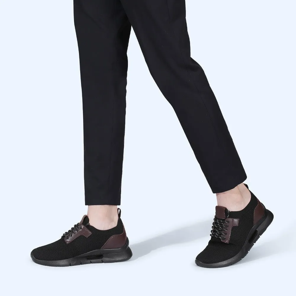 7CM/2.76Inches CMR CHAMARIPA Black Knit Fabric Elevator Sneakers for Men - Elevate Your Outdoor Casual Style