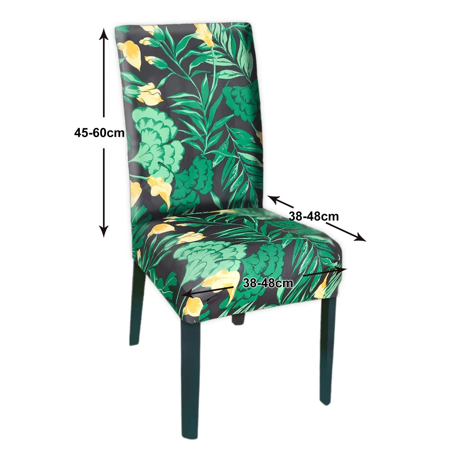 Heart Home Flower Printed Polyester Stretchable Elastic Dining Chair Cover/Seat Slipcover/Seat Protector- Pack of 4 (Black & Brown)-50HH0916