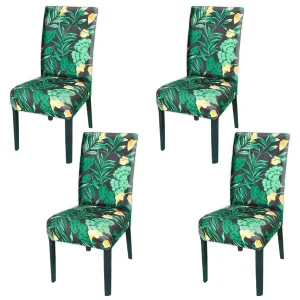 Heart Home Flower Printed Polyester Stretchable Elastic Dining Chair Cover/Seat Slipcover/Seat Protector- Pack of 4 (Black & Brown)-50HH0916