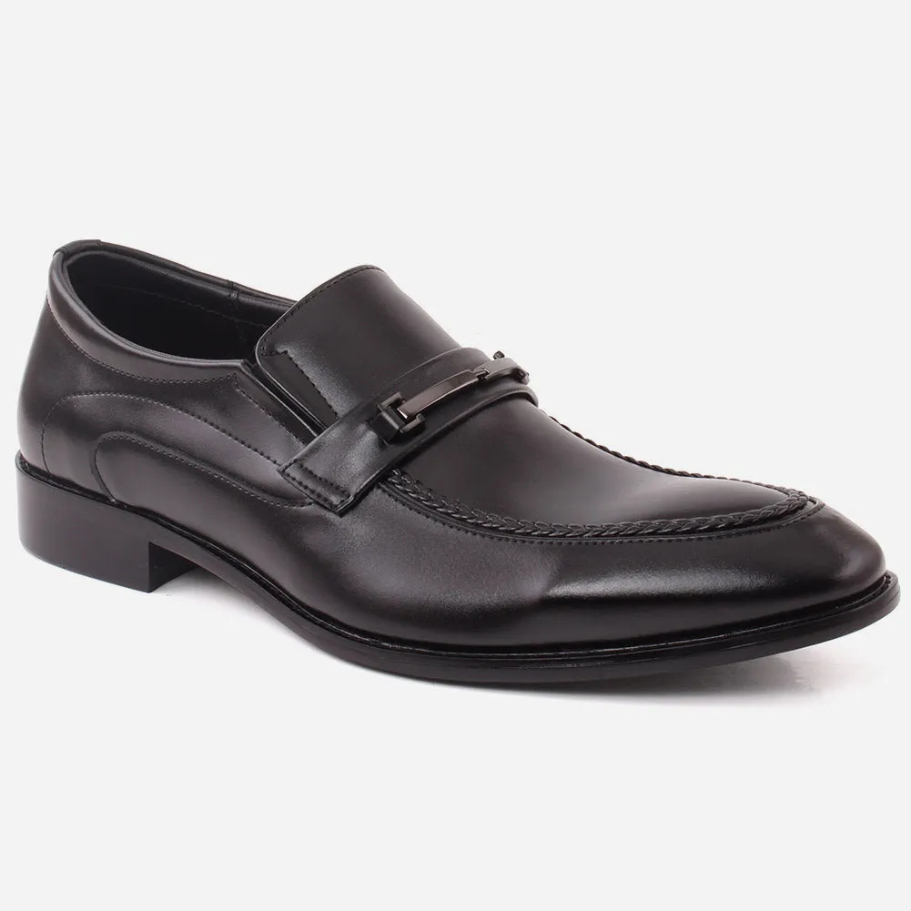 Men "RAFAEL" Woven Moc Toe Metallic Clasp Formal Leather Loafer Shoes