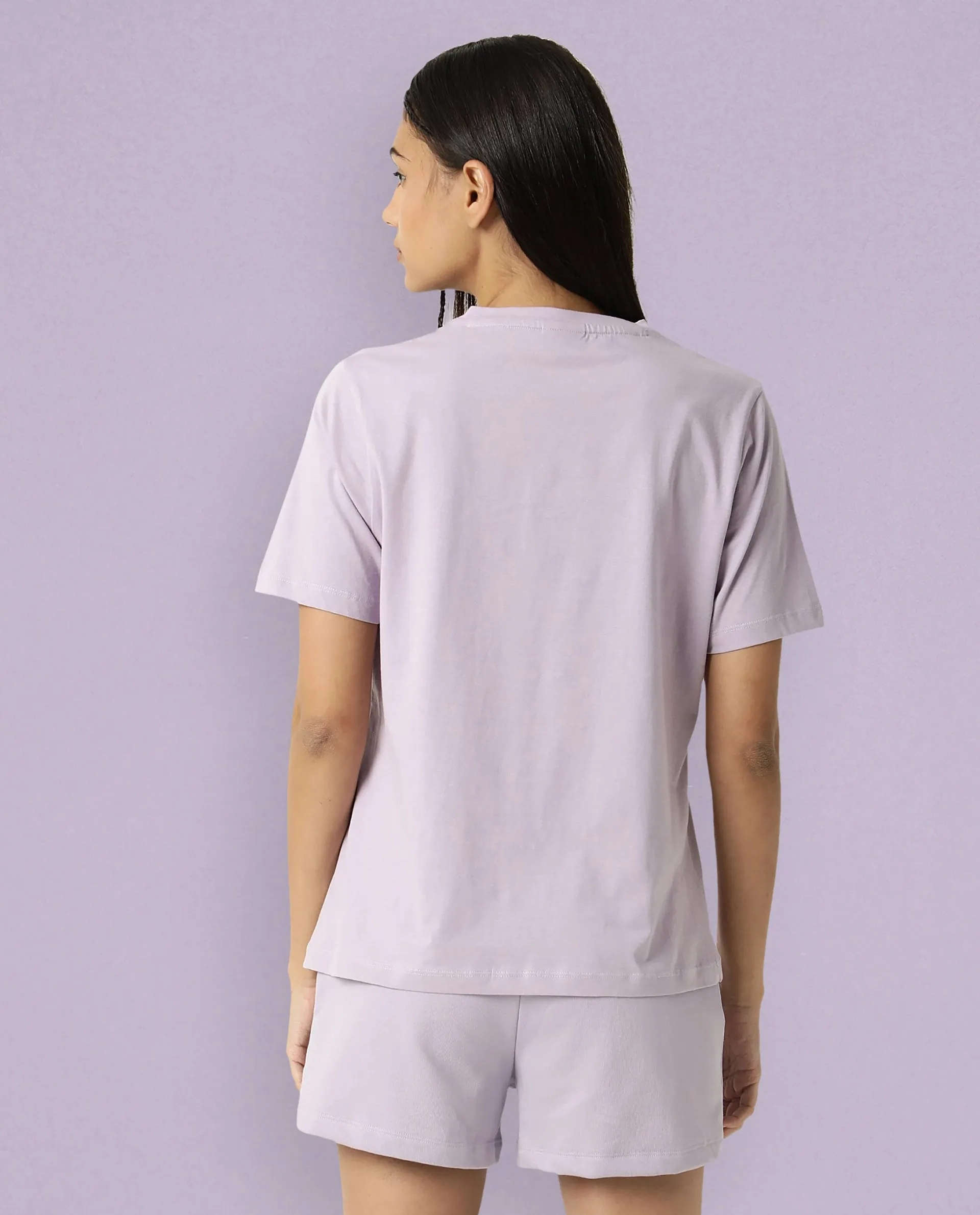Rareism Women Arvi Light Pink Cotton Blend Fabric Regular Fit Half Sleeves Solid V-Neck T-Shirt
