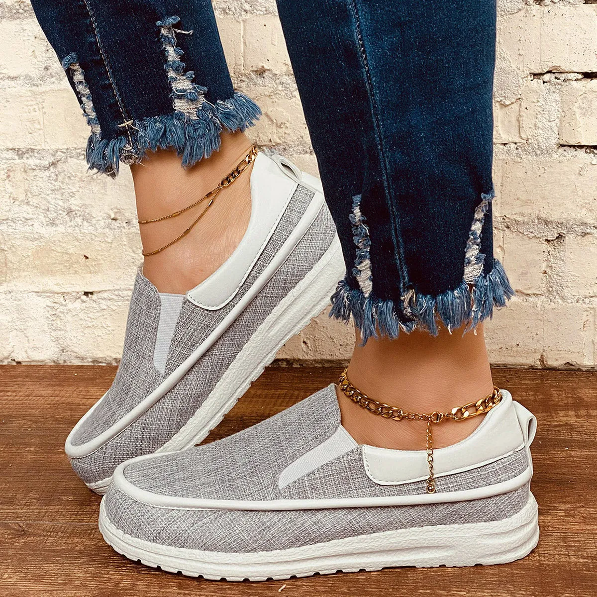 Sohiwoo  sneaker Casual Platform Slip On Loafers Round Toe Walking Shoes