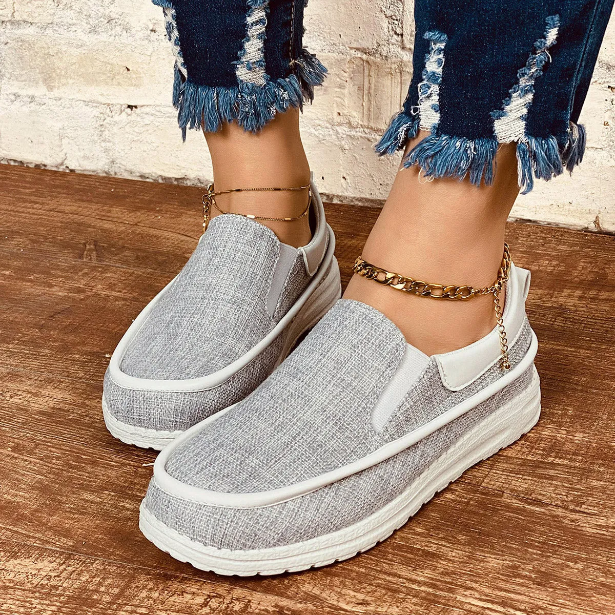 Sohiwoo  sneaker Casual Platform Slip On Loafers Round Toe Walking Shoes