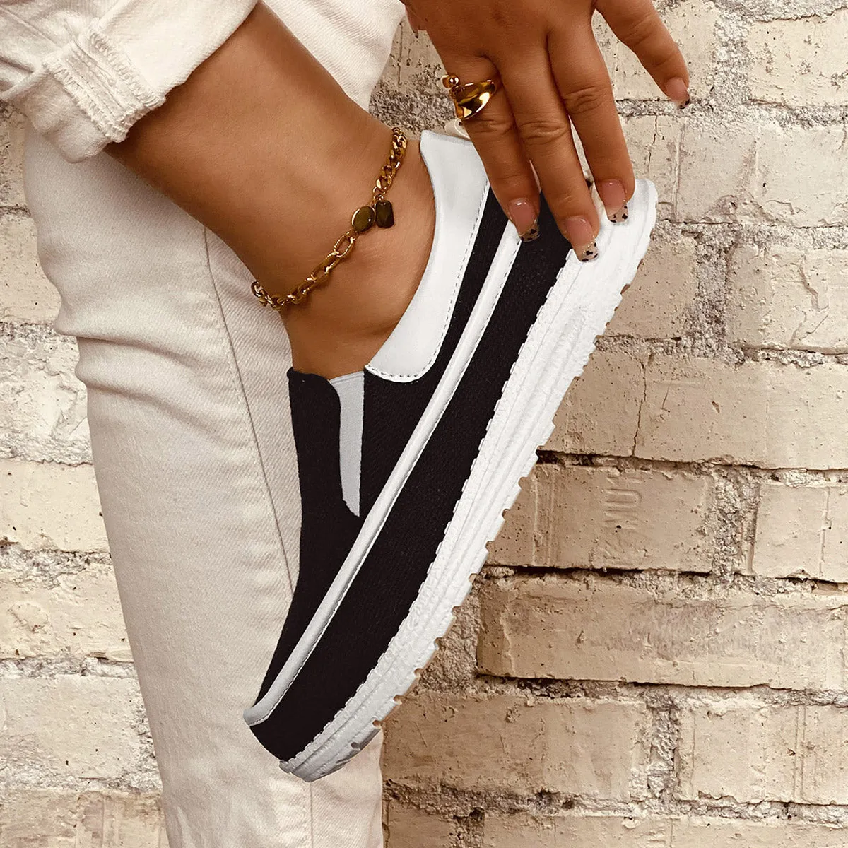 Sohiwoo  sneaker Casual Platform Slip On Loafers Round Toe Walking Shoes