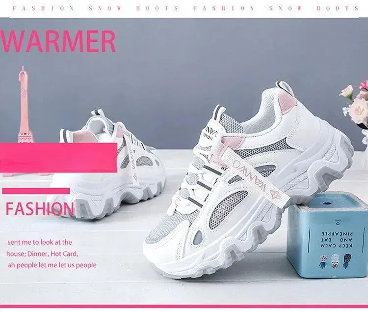 Women's Trainers New Chunky Sneakers Women Breathable Mesh Casual Shoes Sneakers Tennis Female Platform Lace Up Vulcanized Shoes