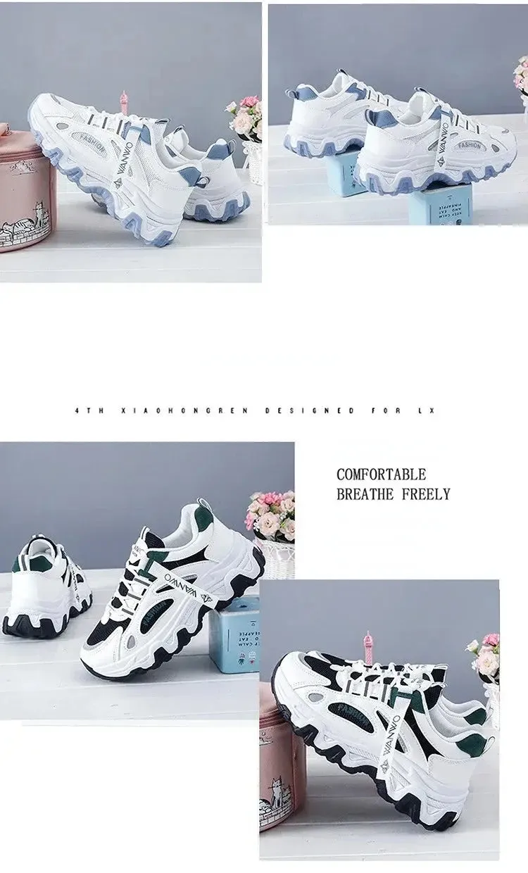 Women's Trainers New Chunky Sneakers Women Breathable Mesh Casual Shoes Sneakers Tennis Female Platform Lace Up Vulcanized Shoes