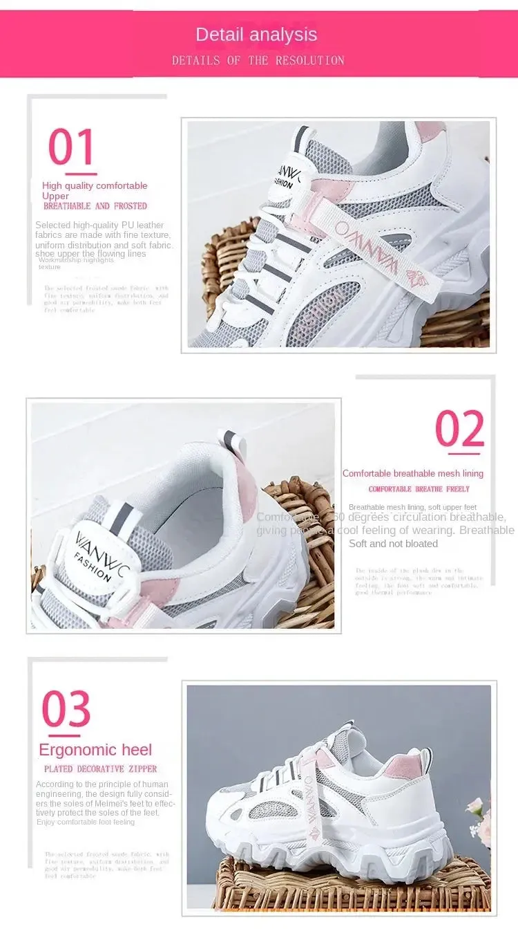 Women's Trainers New Chunky Sneakers Women Breathable Mesh Casual Shoes Sneakers Tennis Female Platform Lace Up Vulcanized Shoes