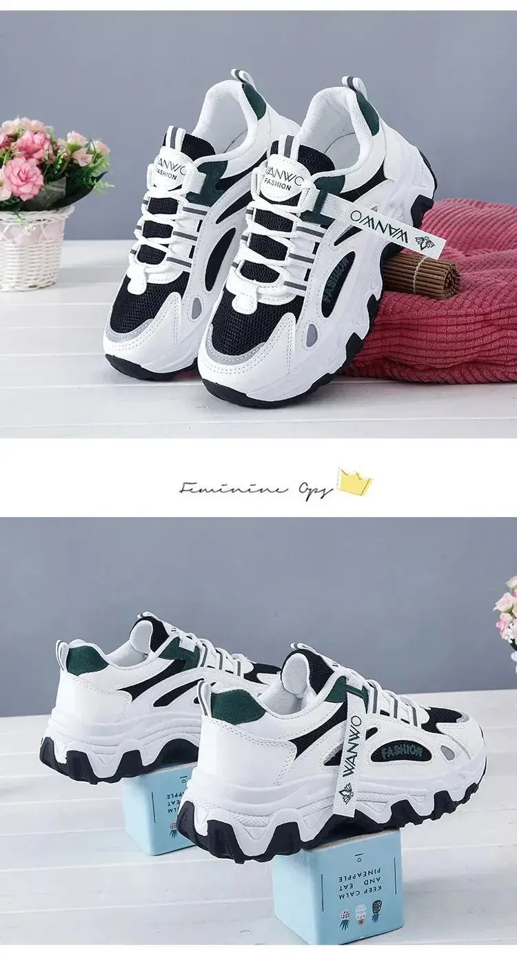 Women's Trainers New Chunky Sneakers Women Breathable Mesh Casual Shoes Sneakers Tennis Female Platform Lace Up Vulcanized Shoes