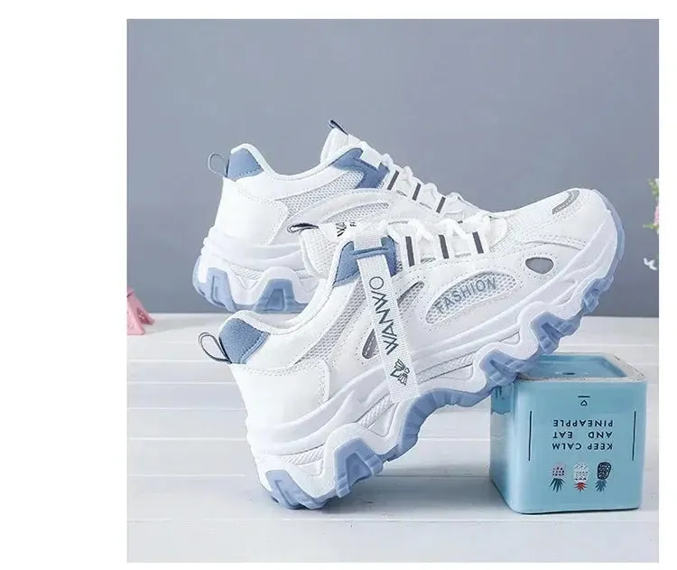 Women's Trainers New Chunky Sneakers Women Breathable Mesh Casual Shoes Sneakers Tennis Female Platform Lace Up Vulcanized Shoes